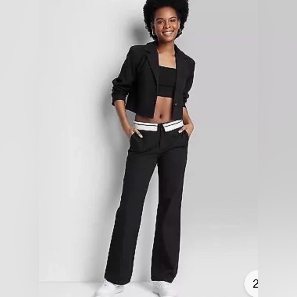 NEW WOMENS WILD FABLE BLACK FOLDOVER BOOTCUT CHINO PANTS SIZE 8